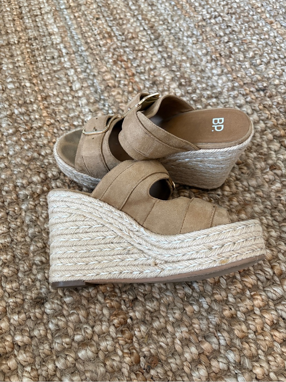 bp Tan Suede Espadrille Platform Wedge Sandals